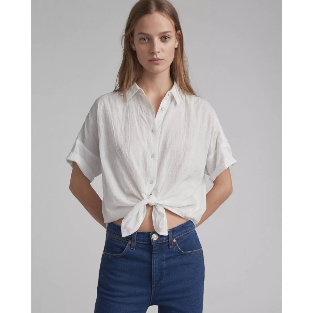 Rag & Bone Tie Shirt Light Heather Grey Linen Button Down Top - Picture 7 of 7